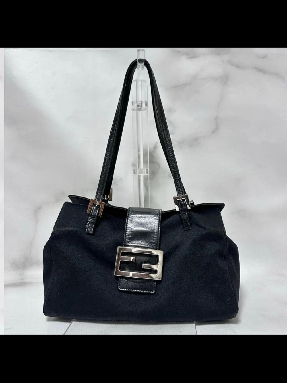 Fendi Black Shoulder Bag with Silver Buckle